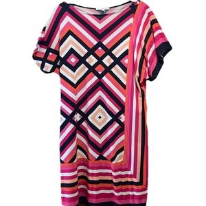 Studio One New York Geometric Striped Dress in Pink and Navy Size Large